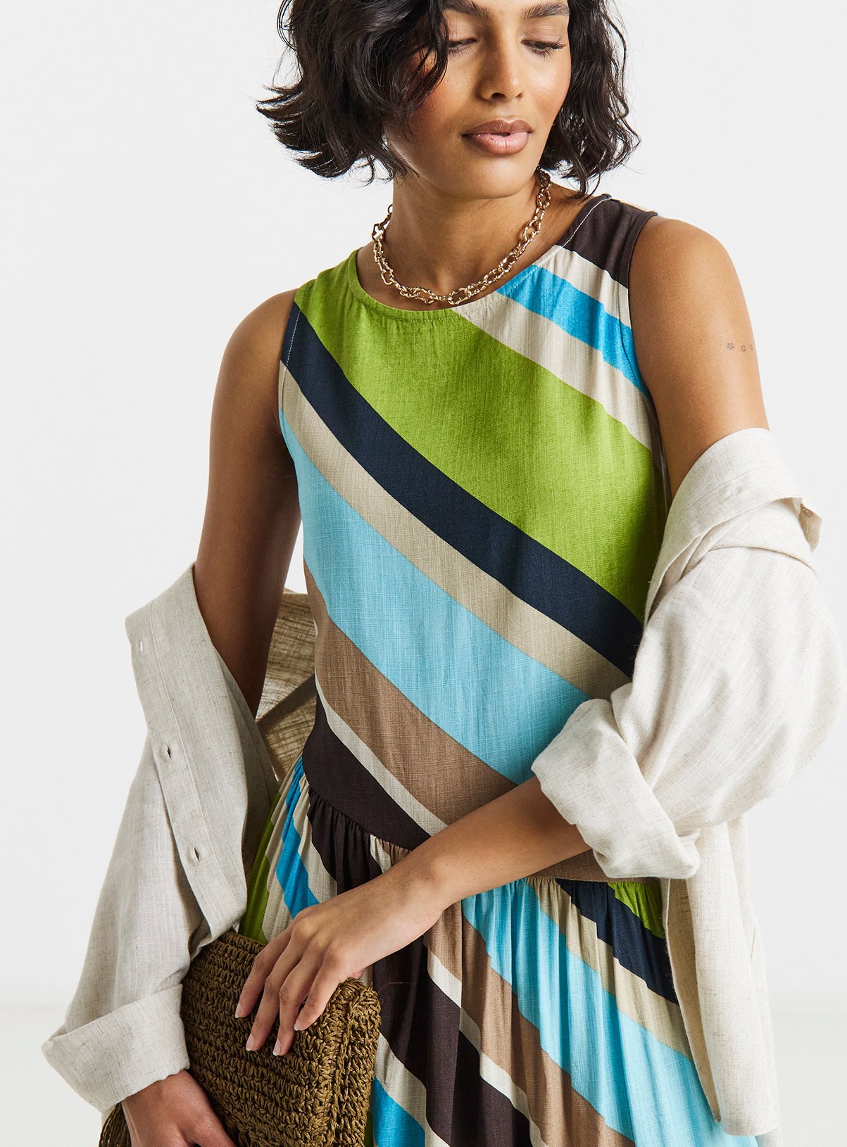 SIMPLY BE Stripe Linen Midi Dress 30 - Image 4 thumbnail